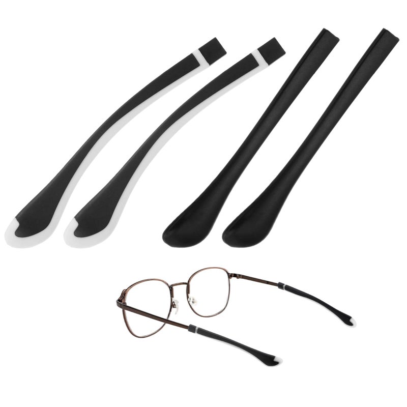 TIXIPEM Soft Glasses Ear Cushion [2 Pairs]-Silicone Eyeglasses Temple Tips Sleeve Anti-Slip Eyeglass Ear Grips Use for Behind The Ear -[Black White,Black] Comfort Glasses Retainers